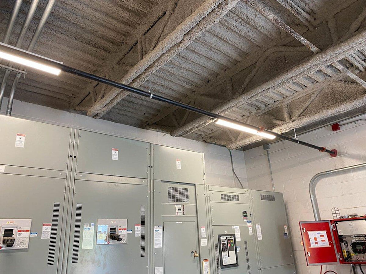 Spray-applied fireproofing on a ceiling in a facility. Why Spray-Applied Fireproofing Offers Comprehensive Protection for Your Commercial Building